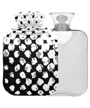 NAANLE black and white polka dots hot water bottle with reference transparently warm water bottle 1l heat bottle for pain relief hot and cold therapy bed hand feet warmer