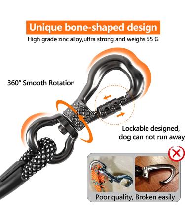 Heavy Duty 15ft NTR Dog Leash with Swivel Lockable Hook and Comfortable Padded Handle - Ideal for Walking, Hunting, Camping - Black - Buy Online on GoSupps.com