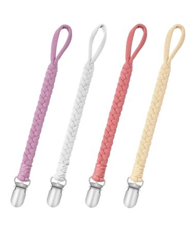 Baby pacifier chain clip pacifier chain cotton pacifier tape girl and boys pacifier chains clips for bib triangular sucker/stroller/baby carrier/car seat pacifier strap (4 pieces) 4PCs pink