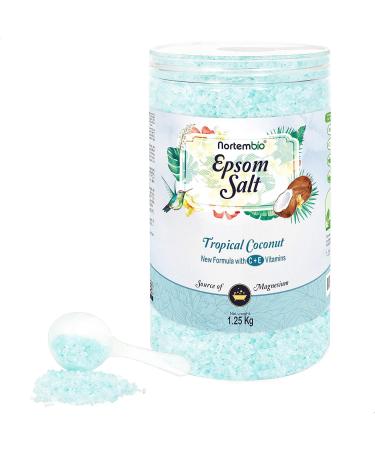 Nortembio Sels d Epsom 100% Parfum Noix de Coco Tropicale 1 25 kg Source Naturelle de Magn sium | Avec Vitamines C et E Hydratantes | Pour Bains Relaxants Spa et Soin de la Peau + E-Book Gratuit