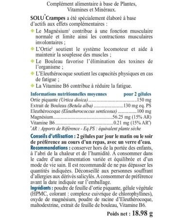 NUTRIEXPERT Solu Cramps - Fights Cramps - Relieves Muscle Pain - Eliminates Toxins - 100% Natural Extracts - French Brand - Buy Online on GoSupps.com