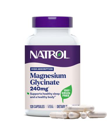 Natrol Magnesium Glycinate 240 mg High Absorption Magnesium Supplement for Healthy Sleep and Body 120 Capsules Up to a 60 Day Supply