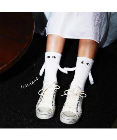 VANYCIG Couple Holding Hands Socks - 4 Pair White Mid-tube Socks with Magnetic Three-dimensional Doll - Buy Online on GoSupps.com