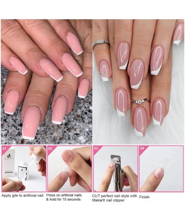 Magic Armor 504 PCs Short French Nail Tips - Clear Medium Artificial Nails Half Cover for Ballerina & Acrylic Nails Includes Nail Glue & Files - Buy Online on GoSupps.com