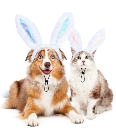 Whaline 4Pcs Easter Bunny Dog Costume Set Adjustable Rabbit Ears Headband with Tails Blue Pink Rabbit Ears Head-Wear Pet Easter Party Costume Accessories for Dog Cat Puppy Photo Prop Supplies