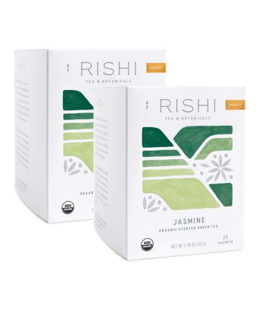 Rishi Tea Jasmine Green Herbal Tea | Immune Support, USDA Certified Organic, Fair Trade Green Tea, Caffeinated, Floral Aroma & Taste | 15 Sachet Bags, 1.48 oz (Pack of 2) Jasmine 15 Count (Pack of 2)