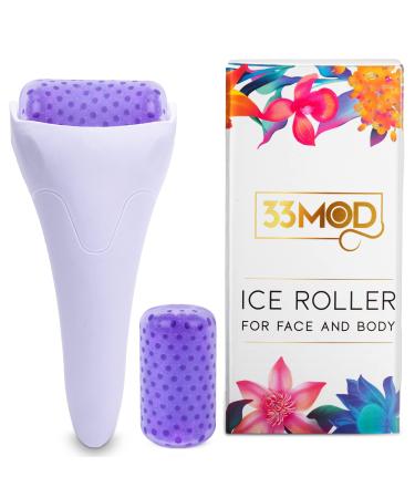 Ice Roller for Face and Eyes (2 premium roller heads included)- Face Ice Roller Massager to Reduce Puffiness around eyes and face  Migraine Pain  Wrinkles. Women's Gift idea. (Purple)