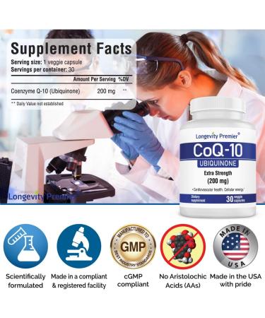 Longevity Premier CoQ10 100 mg - Extra Strength Veggie Capsules for Heart Health & Optimal Absorption - Buy Online on GoSupps.com
