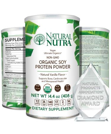 Natural Nutra Organic Vegan Plant-Based Soy Protein Powder, Supports Bone and Improves Blood Circulation & Cardiovascular Health, Gluten Free, Non GMO, Sugar-Free 14.4 OZ