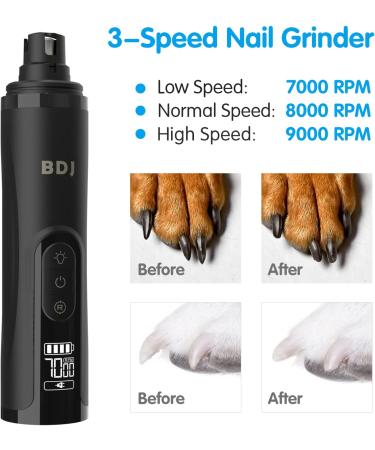 BDJ Upgraded Dog Nail Grinder with 2 LED Lights | Electric Rechargeable Pet Nail Trimmer for Dogs & Cats | 3-Speed, Powerful & Painless Grooming Tool in Black - Buy Online on GoSupps.com