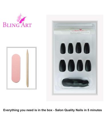 Bling Art Black Metallic Ballerina Coffin False Nails - 24 Long Tips with Glue | International Shipping Available - Buy Online on GoSupps.com