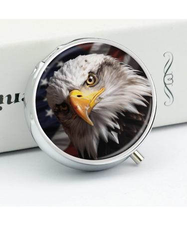 Buy Round Pill Box with America Flag & Eagle Print | 3 Compartment Decorative Metal Pill Organizer - Portable & Stylish Pocket Pill Case - Buy Online on GoSupps.com