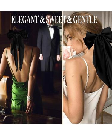 2 Pcs Big Hair bow Hair Bows for Women Bow Hair Clip Elegant Solid Color French Barrette Bows For Hair With Long Silky Satin Hair Barrettes Accessories Bow Hair Clips for Women Girls(Black+Black) - Buy Online on GoSupps.com