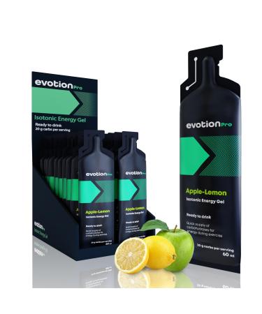 Evotion Pro High Energy Gel 20 x 60ml - 80KCAL 20G carbohydrates p Pack - Apple Citric - Maltodextrin Power Gel Sport - Liquid Powergel Energy Shot - Running Running Marathon Food Apple and Lemons 20