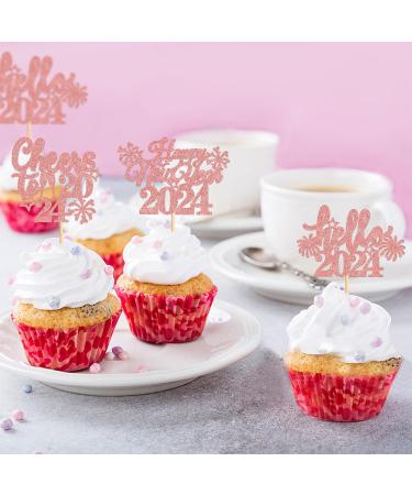 Keaziu 24 Pcs Happy New Year Cupcake Toppers Cheers to 2024 Picks Hello 2024 Cupcake Toppers for Congratulations 2024 Happy New Year Eve Holiday Theme Holiday Party Decoration Hello Pink - Buy Online on GoSupps.com