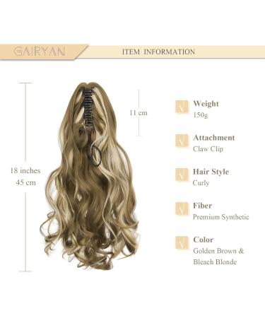 Gairyan 45cm Claw Ponytail Extensions - Curly Wavy Clip-In Hair Extensions (Golden Brown & Bleached Blonde) - Buy Online on GoSupps.com