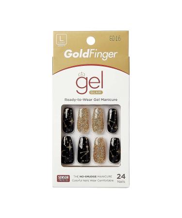 Gold Finger Gel Glam Design Nail Press On Nails  Gel Nail Kit  Polish Free Manicure Long Length (GD16)