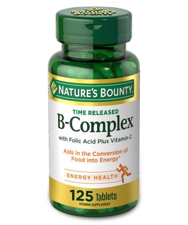 Nature's Bounty Vitamin B-Complex, Time Released Supplement with Folic Acid Plus Vitamin C, Supports Energy Metabolism and Nervous System Health, 125 Count - Buy Online on GoSupps.com