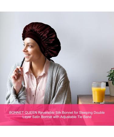 Bonnet Queen Satin Silk Sleeping Cap - Adjustable Night Hair Care for Curly & Long Hair - Breathable Protective Hood in Chocolate - Buy Online on GoSupps.com