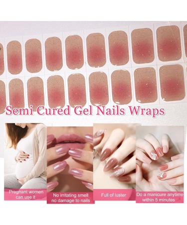 20Pcs Semi Cured Gel Nail Strips Soft Self-Adhesive Gel Nail Stickers Long-Lasting Waterproof Gel Nail Polish Wraps Salon-Quality Manicure Set for Women Girls Kids DIY Decorations - Blush Shimmer - Buy Online on GoSupps.com