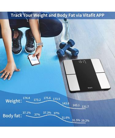 Vitafit Smart Scale: 20+ Years Body Weight & Fat Analyzer, Digital Wireless Bathroom Scale for BMI, Fat, Water, Muscle with App - 400lb Capacity - Black - Buy Online on GoSupps.com