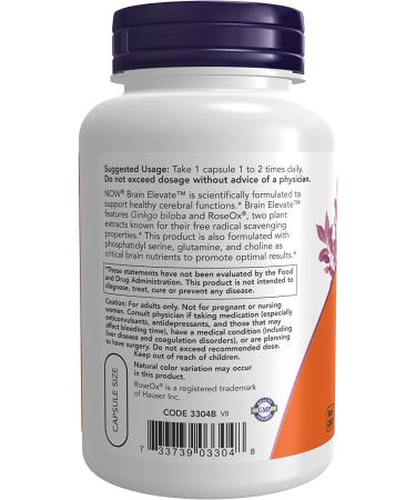NOW Foods Supplements, Brain Elevate™, Featuring Ginkgo Biloba, RoseOx® and Phosphatidyl Serine, 120 Veg Capsules - Buy Online on GoSupps.com
