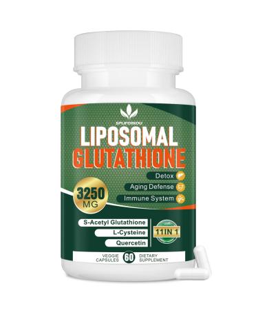3250 MG Liposomal Glutathione Supplement Reduced L-Glutathione with Resveratrol Quercetin Antioxidant Supplement for Immune System Gluten Free & Non-GMO 60 Capsules