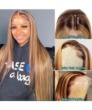 Vero Beauty 20 Inch Ombre Honey Blonde Lace Front Wig, Colored 4/27 Human Hair, Pre Plucked 13x4 Highlight Straight Wig - 180% Density HD Lace Frontal Wig - Buy Online on GoSupps.com