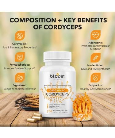 Bloom Health Cordyceps Mushroom Capsules - 1000MG Energy and Endurance Support (125-Day Supply) - Organic, Non-GMO, Vegan-Friendly - Buy Online on GoSupps.com