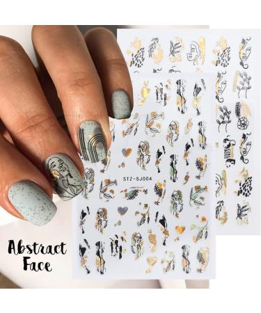 Nine Sheets Gold Nail Art Stickers Decals - Abstract Face, Eye, Flowers, Palm Tree Designs - Self Adhesive Manicure Tips for Women and Girls - Buy Online on GoSupps.com