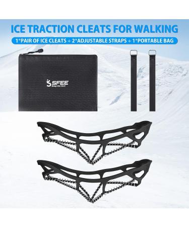 Sfee Ice Cleats - Anti-Slip Snow Grips Crampons for Shoes/Boots | Portable Traction for Walking, Climbing, Hiking, Fishing | Outdoor Running Gear with 2 Velcro Straps - Black (Large) - Buy Online on GoSupps.com
