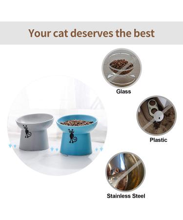 TAMAYKIM 8oz Tilted Ceramic Raised Cat Bowls Set - Blue & Grey | Porcelain Elevated Feeding Dish for Kitty | Stress-Free, Dishwasher & Microwave Safe | 2-Pack - Buy Online on GoSupps.com