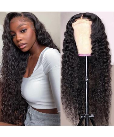 32 Inch Glueless Deep Wave Lace Front Wigs Human Hair 4×4 HD Transparent Deep Wave Wig 150% Density Brazilian Human Hair Wigs for Black Women 10A Deep Wave Lace Closure Wig Pre Plucked With Baby Hair