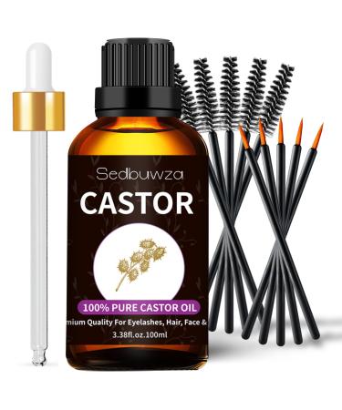 Sedbuwza Castor Oil Organic Cold Pressed Unrefined for Hair Eyelashes Eyebrows Beard Growth 3.38 fl oz/100ml Castor 3.38 Fl Oz (Pack of 1)