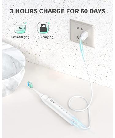 AUFIIT Sonic Electric Toothbrush for Adults | Rechargeable with 8 Brush Heads | 5 Modes & Smart Timer | 3-Hour Fast Charge | Up to 60 Days Battery Life - White - Buy Online on GoSupps.com