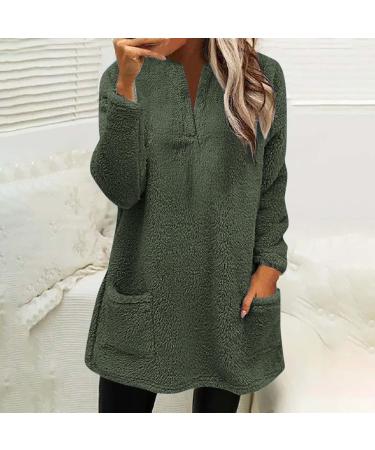 AMhomely Women's Plus Size Double Fleece Hooded Jumper - Army Green, Size M | Soft & Cozy Winter Casual Hoodie with V-Neck, Pocket, and Pullover Design - Buy Online on GoSupps.com