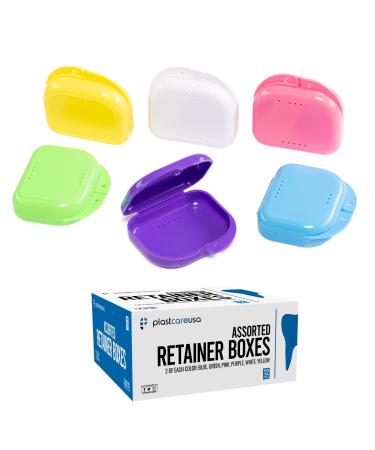 Assorted Retainer Case Box of 12 Individually Sealed, Dental Storage Container for Aligners, Mouth Guards - Yellow, White, Pink, Green, Purple, Blue - Buy Online on GoSupps.com