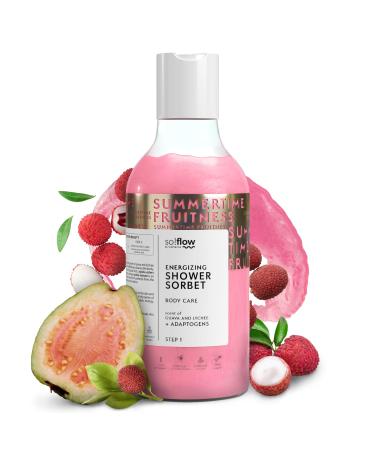 Soflow energetic sorbet shower gel with Guave and Lychee - enriched with passiflora edulis extract for pure shower joy guave and litschi