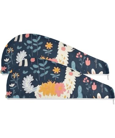 Tropical Llamas Hair Towel 2 Pack | Super Absorbent Quick Dry Hair Turbans for Women & Girls - Buy Online on GoSupps.com