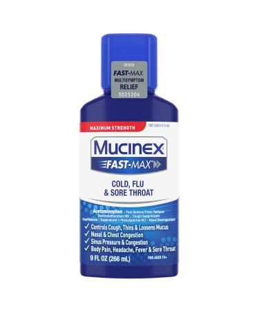 Mucinex Fast-Max Maximum Strength Cold Flu & Sore Throat Liquid 9oz Multi-Symptom Cold and Flu Relief For Ages 12+