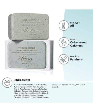 Baxter of California Exfoliating Body Bar Soap for Men | Cedarwood & Oak Moss | 7 oz | For All Skin Types | Buffs Dry Skin & Boosts Cell Renewal - Buy Online on GoSupps.com