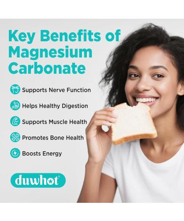 duwhot Magnesium Carbonate 500mg High Absorption Supplement for Digestive Health Muscle & Nerve Function 3 Month Supply Vegan Non-GMO Gluten-Free 90 Capsules - Buy Online on GoSupps.com