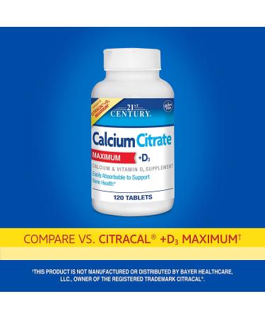21st Century Calcium Citrate Maximum + D3 - 120 Tablets for Bone Health - Buy Online on GoSupps.com