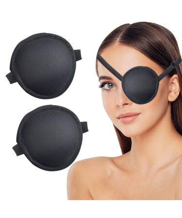 2 Pack Eye Patches for Adults and Kid, Soft 3D Lazy Eye Patch, Adjustable Eye Patch for Left or Right Eyes, One Eye Cover for Cosplay or Party (Black)