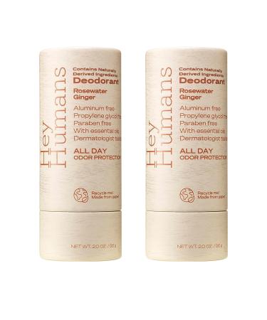 Hey Humans Deodorant Aluminum Free Deodorant for Women and Men Contains Naturally Derived Ingredients All Day Odor Control Refreshing Essential Oils Pack of 2 Rosewater Ginger Rosewater Ginger 2 Ounce (Pack of 2)