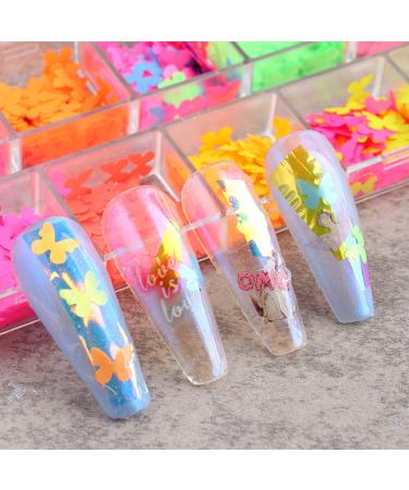 Butterfly Nail Art Glitter Sequin Kit - 2 Boxes with Tweezers for Stunning Manicure Decor | Fluorescent All-Tailed Design - Buy Online on GoSupps.com