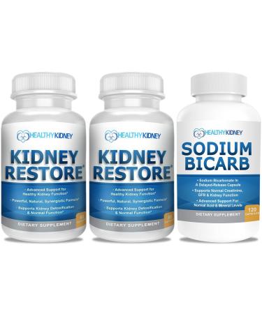 Kidney Cleanse and Kidney Health Supplement to Support Normal Kidney Function 60 caps 2 Pack with Sodium Bicarbonate 650mg Capsules 120 Pills
