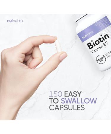 NUI NUTRA Biotin Supplement 10000mcg 150 Capsules - Vegan & Gluten Free for Hair Skin and Nail Support - Buy Online on GoSupps.com