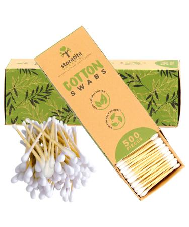 Storetite Organics, Biodegradable Bamboo Cotton Swabs - Buds for Ear Cleaning, Makeup, Pet Care, First Aid, Art & Crafts, Safe & Sustainable Alternative, Paper Packaging 500pcs