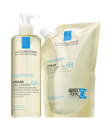 La RochePosay Lipikar AP+ washing oil shower oil gentle cleansing against skin irritations for normal dry and neurodermatitisprone skin suitable for use from birth 400 ml + 400 ml